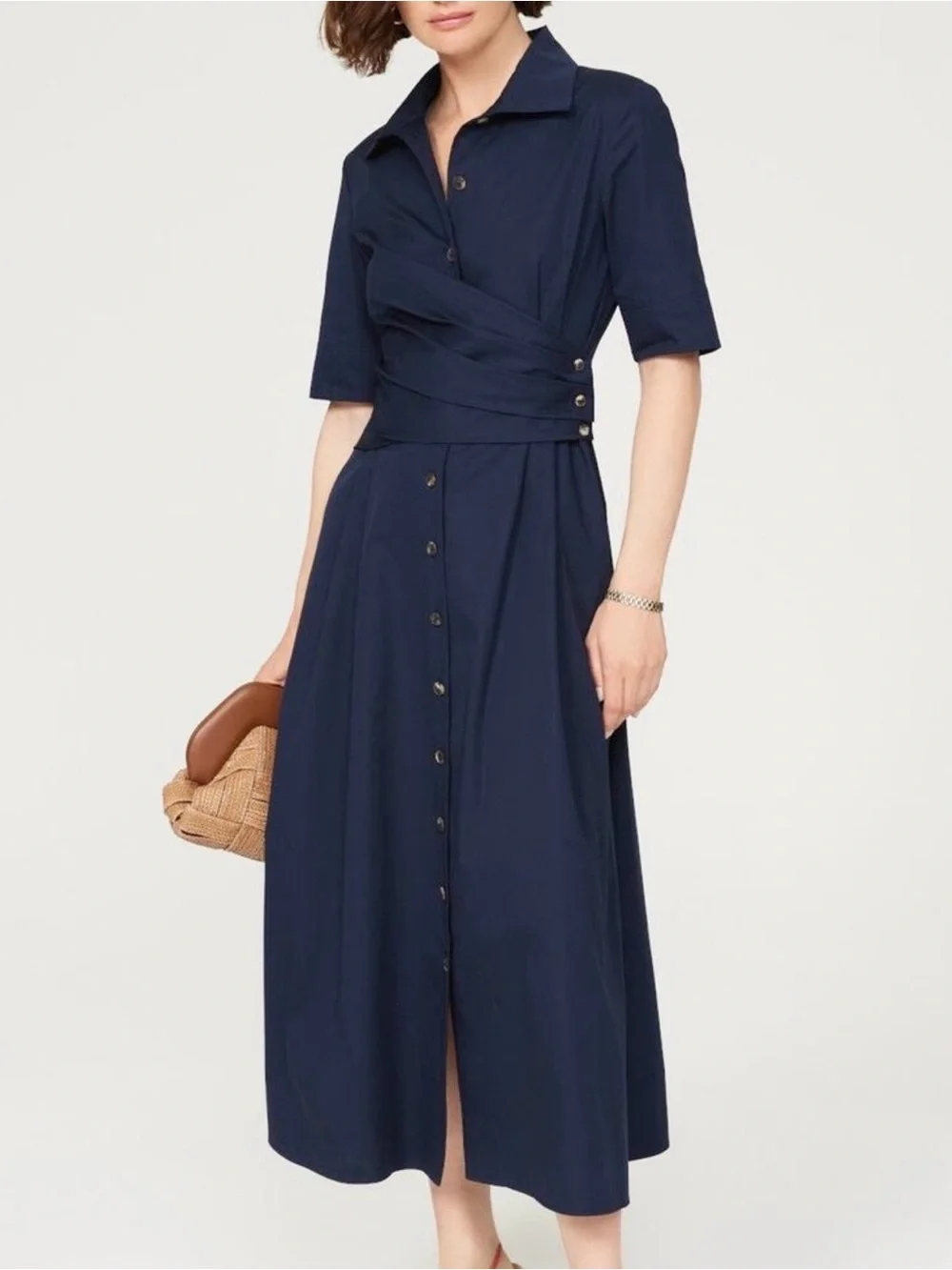 Tory Burch Poplin Wrap Shirtdress Navy Blue A-line NWOT